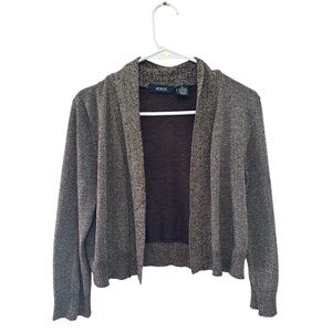 Verve Women's Brown & Metallic Gold Cardigan Sweater Petite Large